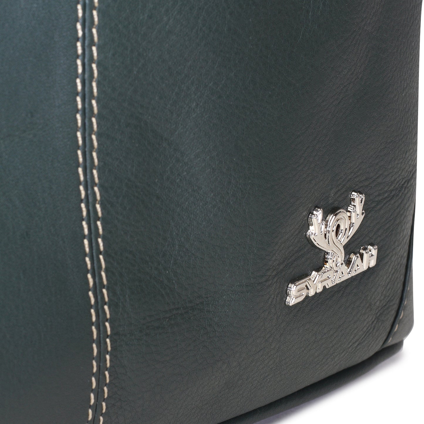 Syraah Bottle Green Full-Grain Leather Shoulder Tote Bag