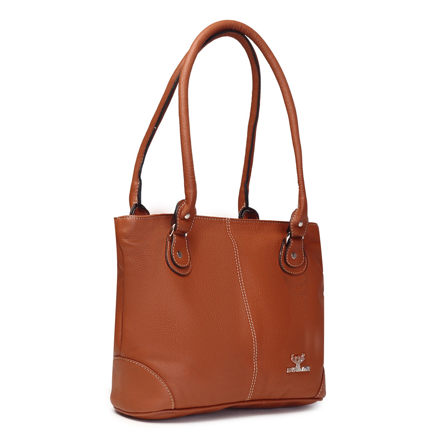 Syraah Tan Full-Grain Leather Shoulder Tote Bag