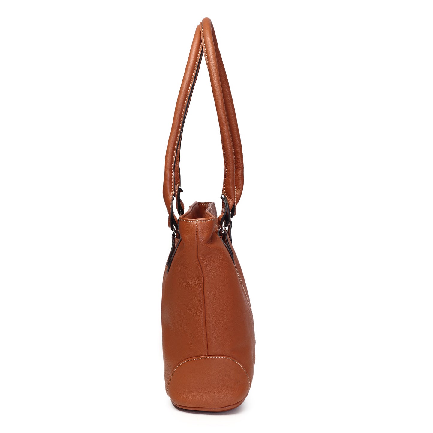 Syraah Tan Full-Grain Leather Shoulder Tote Bag