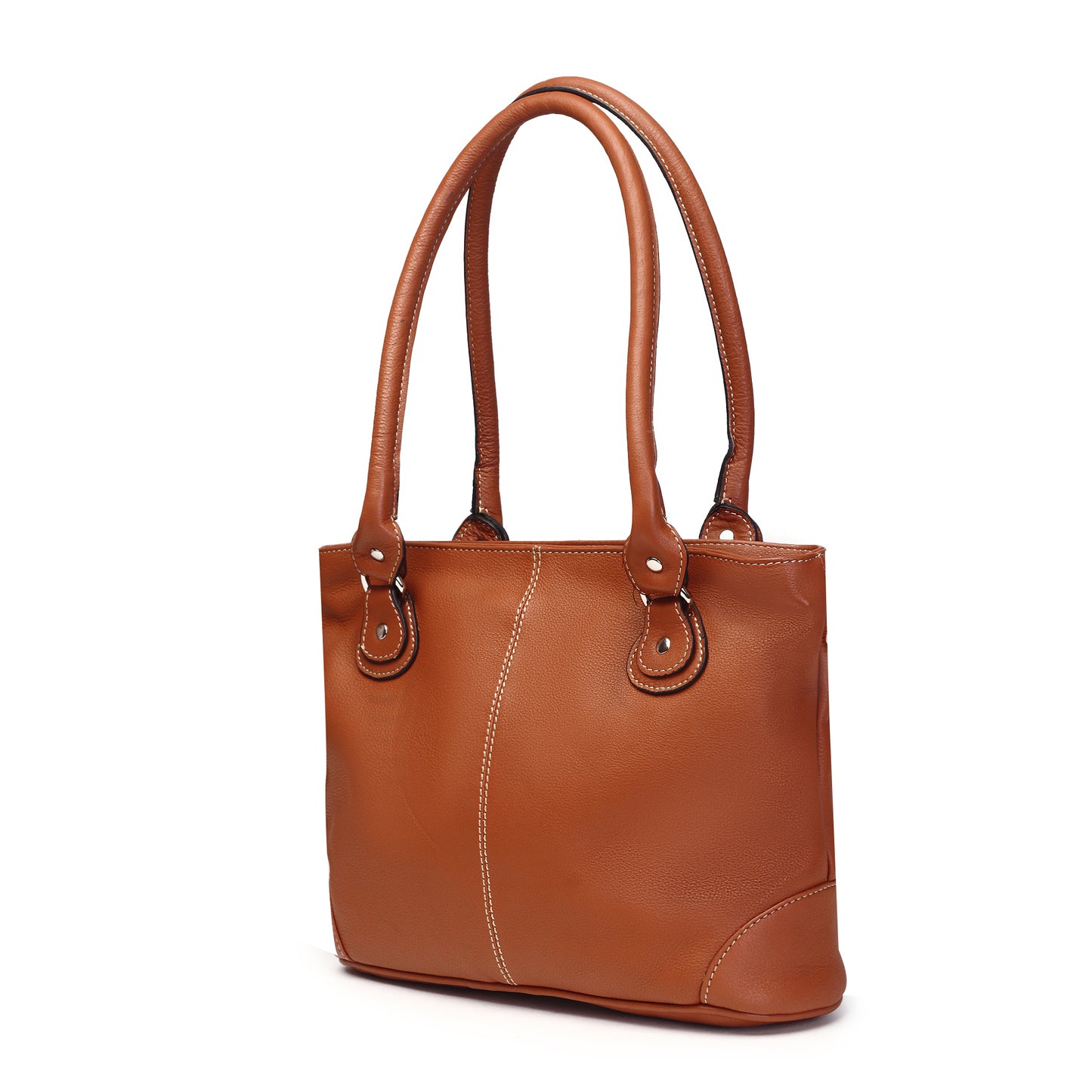 Syraah Tan Full-Grain Leather Shoulder Tote Bag