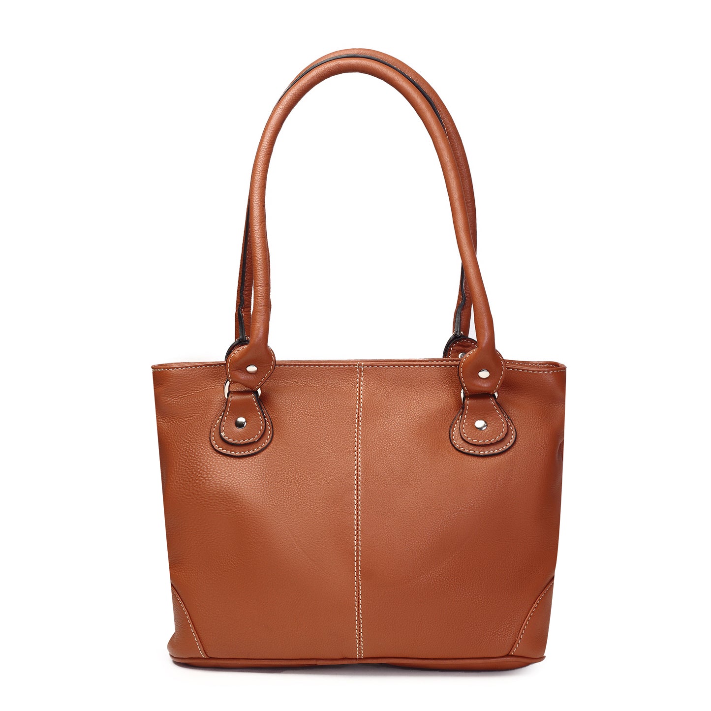 Syraah Tan Full-Grain Leather Shoulder Tote Bag