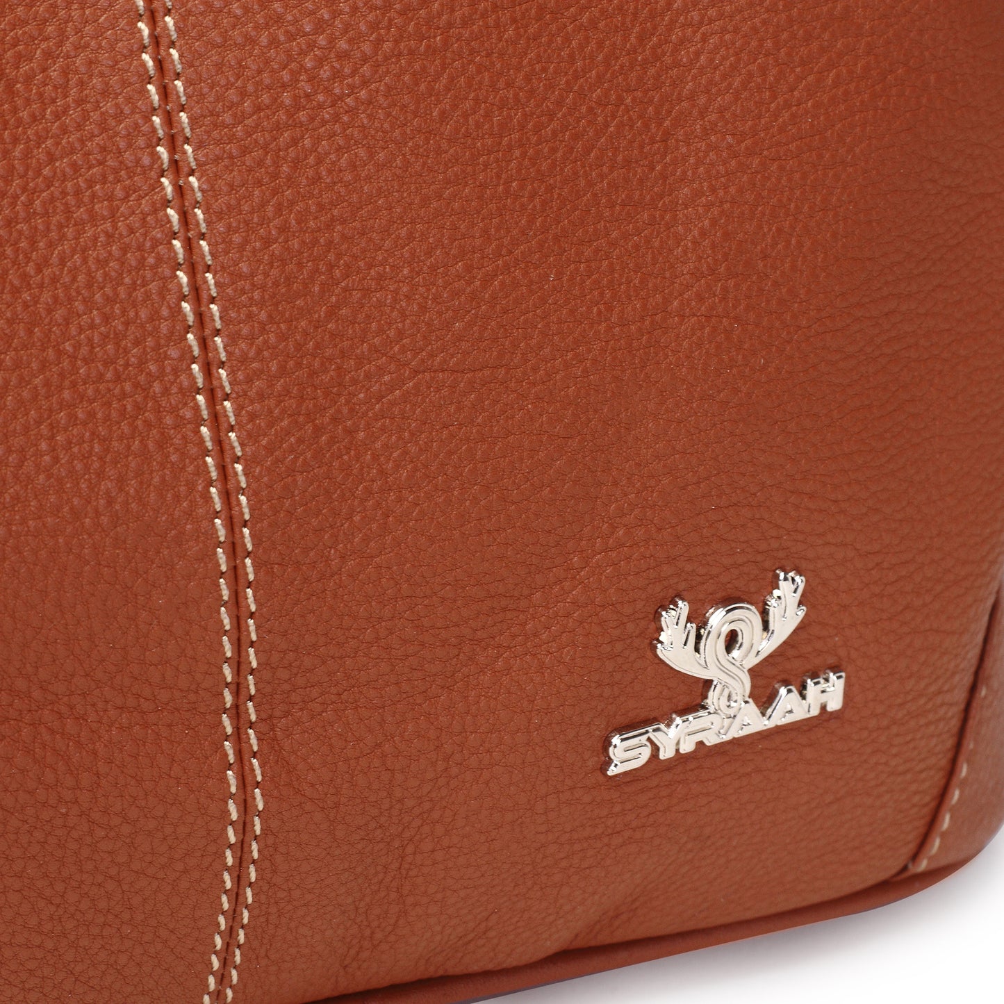 Syraah Tan Full-Grain Leather Shoulder Tote Bag