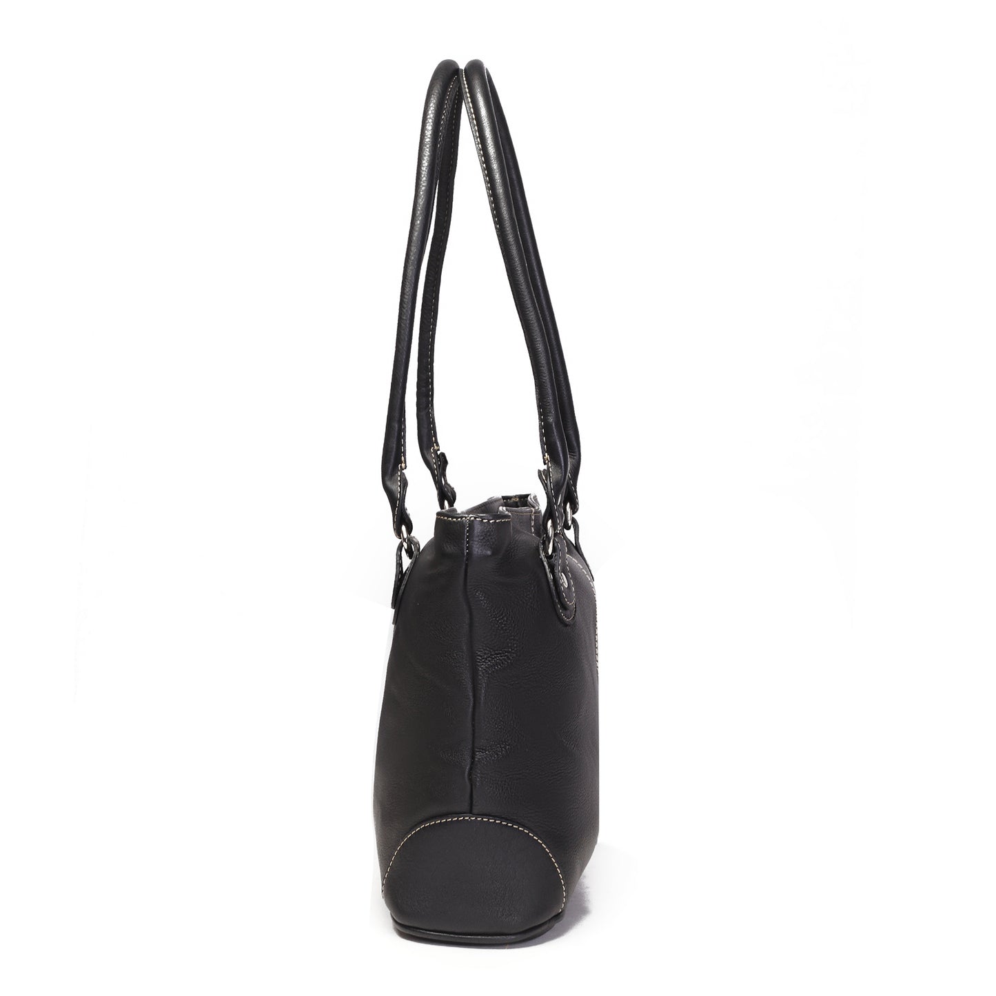 Syraah Black Full-Grain Leather Shoulder Tote Bag