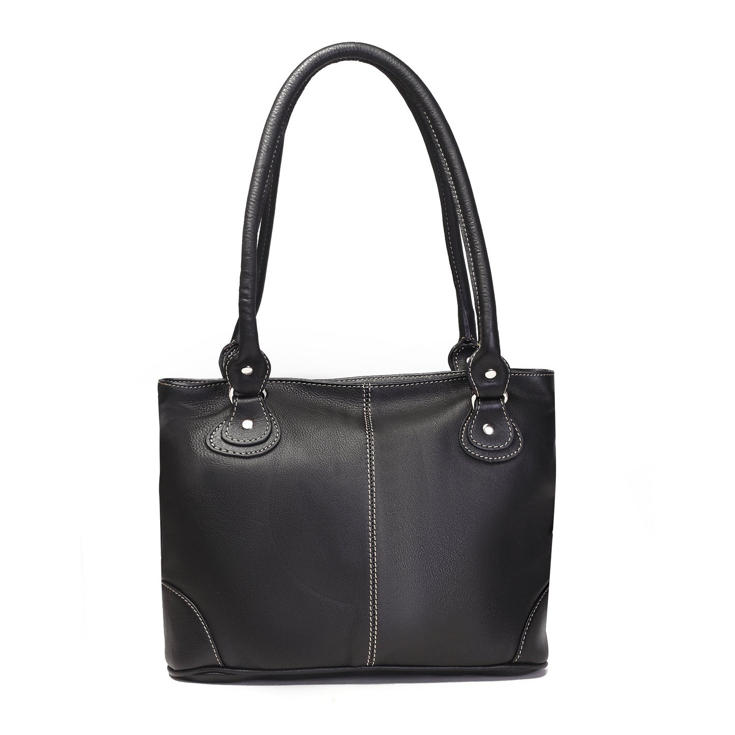 Syraah Black Full-Grain Leather Shoulder Tote Bag