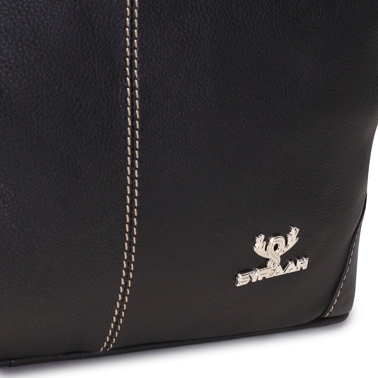 Syraah Black Full-Grain Leather Shoulder Tote Bag