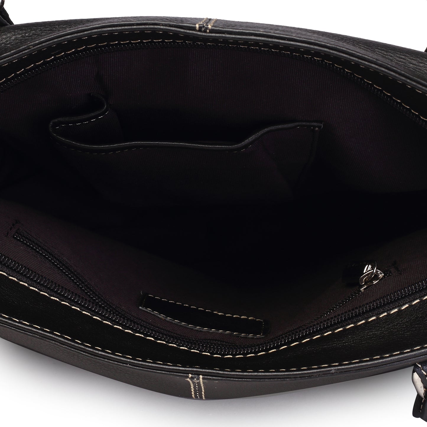 Syraah Black Full-Grain Leather Shoulder Tote Bag