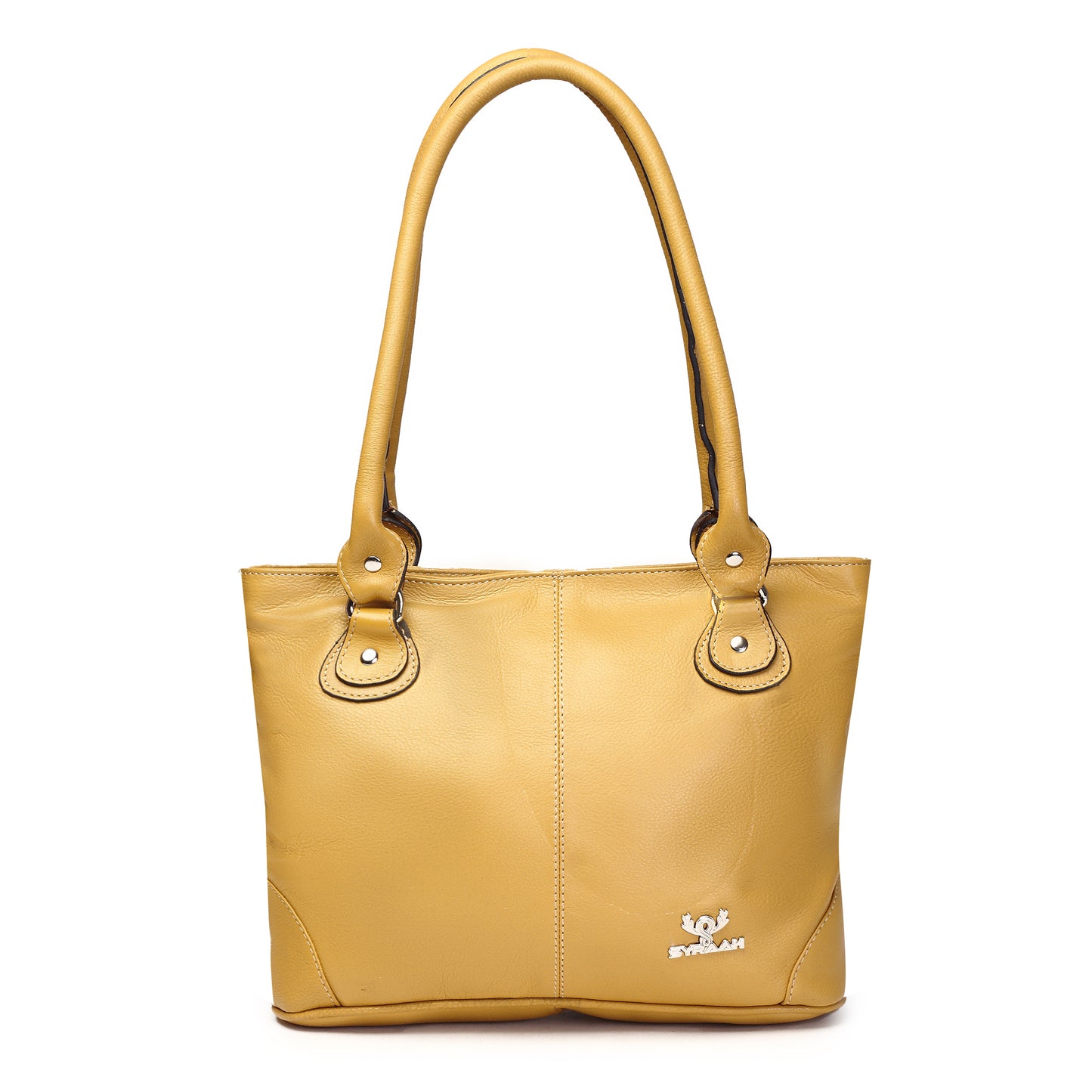 Syraah Tan Full-Grain Leather Shoulder Tote Bag