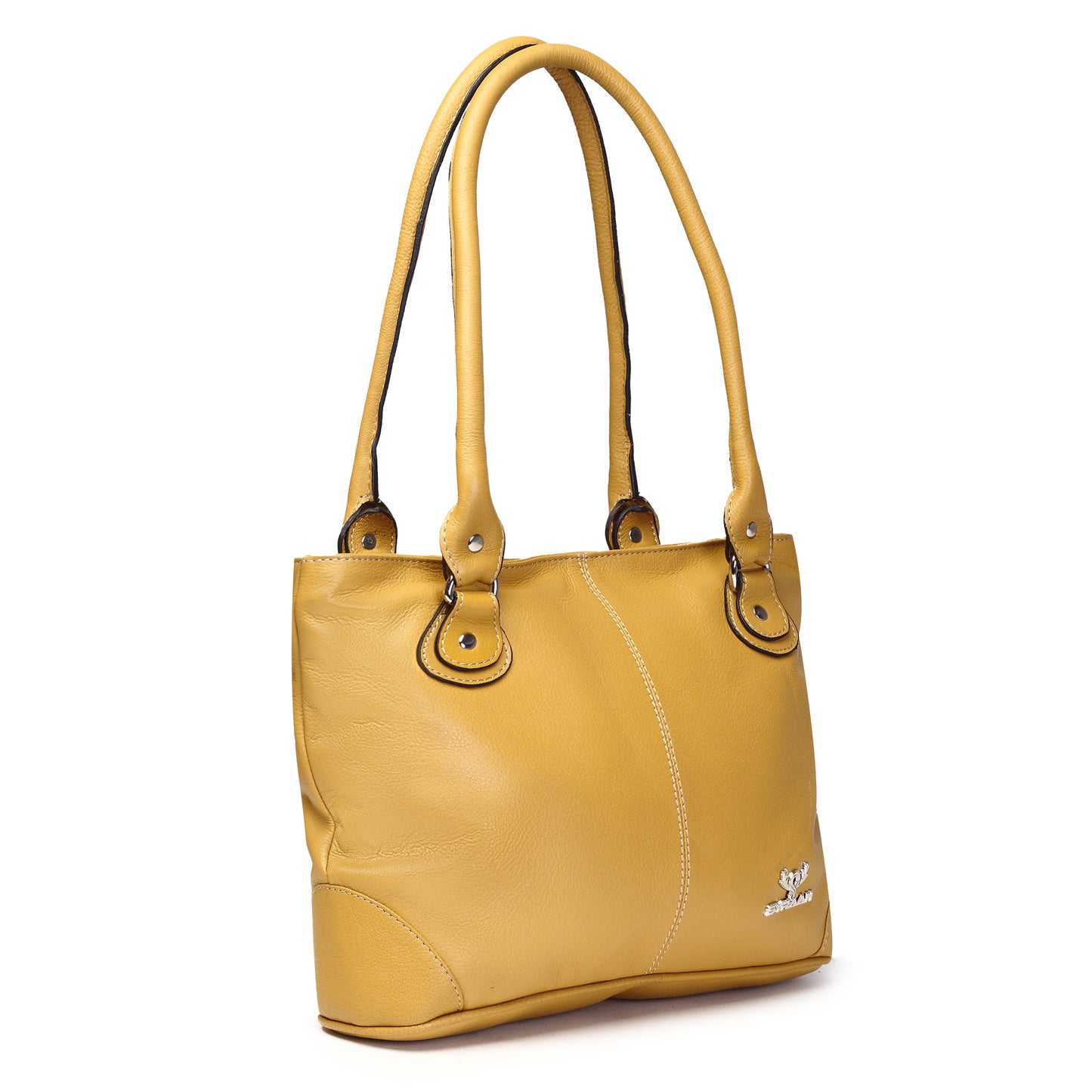Syraah Mustard Yellow Full-Grain Leather Shoulder Tote Bag