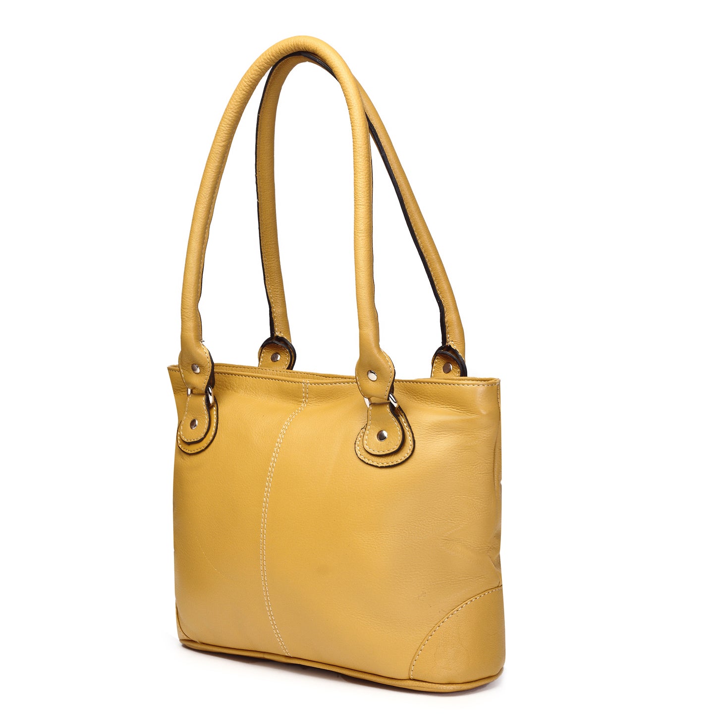 Syraah Mustard Yellow Full-Grain Leather Shoulder Tote Bag