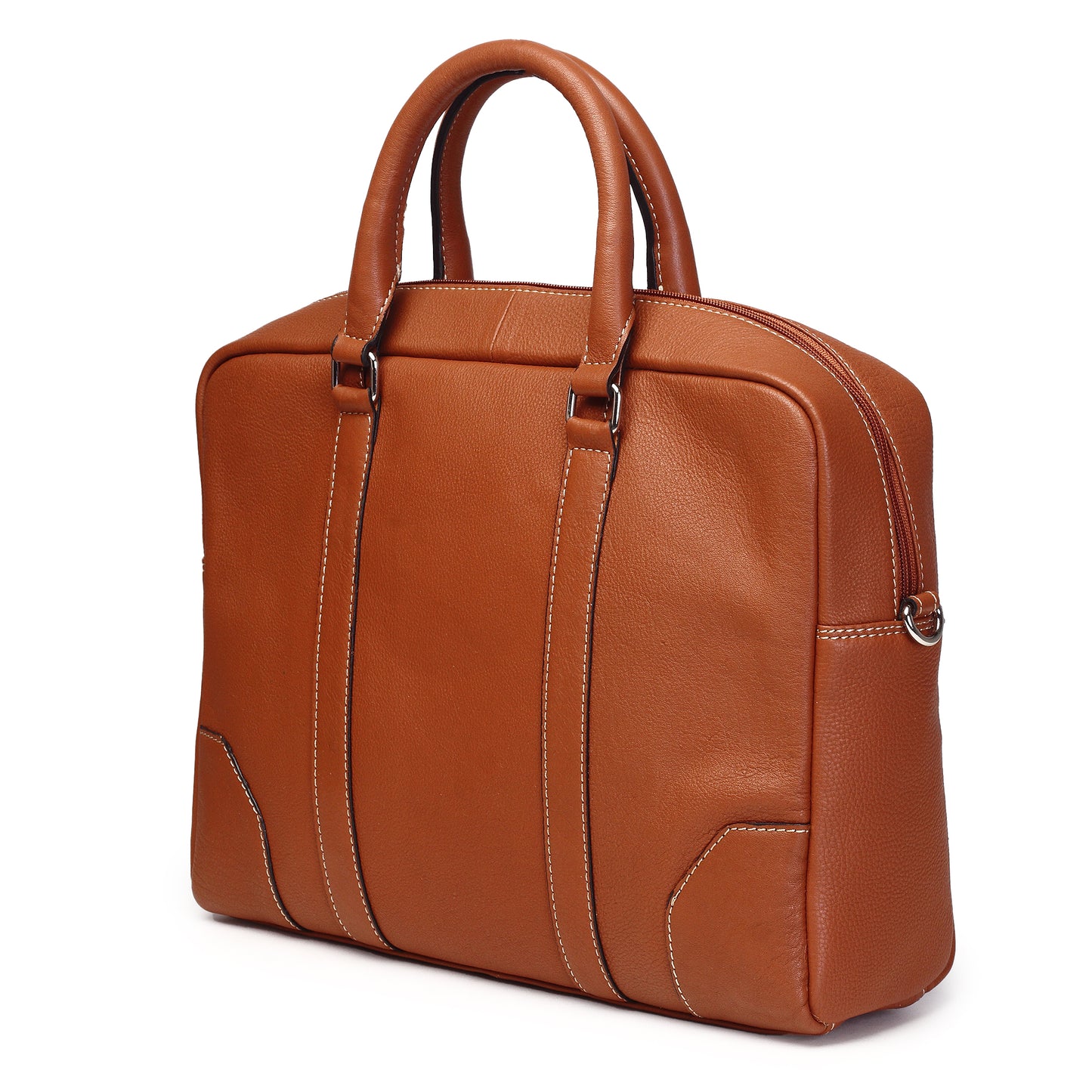 Syraah Premium Laptop Briefcase - Tan color - Full Grain Leather