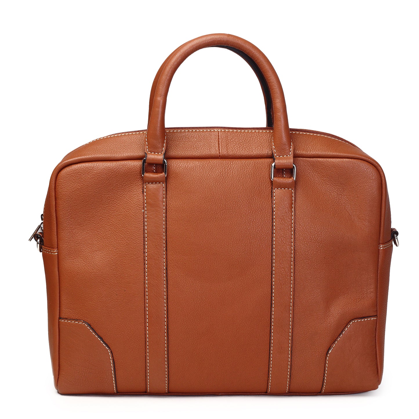 Syraah Premium Laptop Briefcase - Tan color - Full Grain Leather