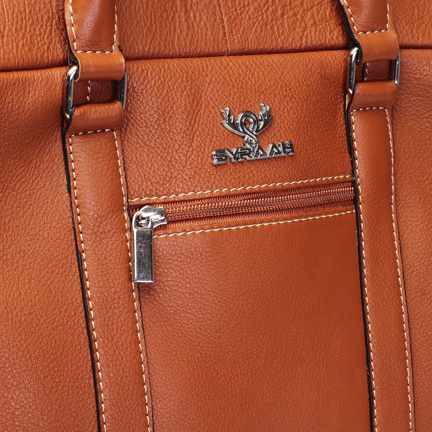 Syraah Premium Laptop Briefcase - Tan color - Full Grain Leather