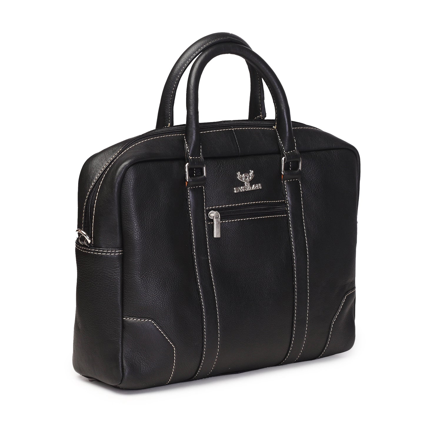 Syraah Premium Laptop Briefcase - Black color - Full Grain Leather