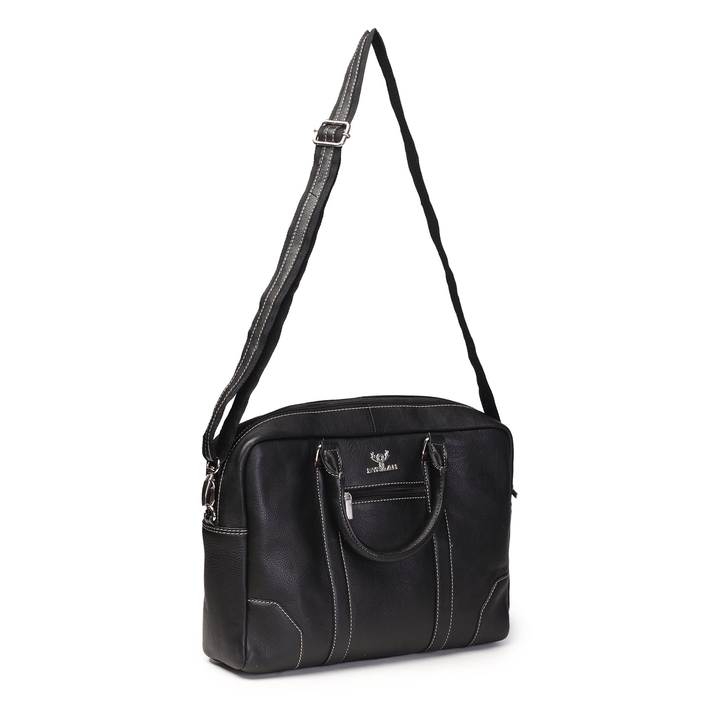 Syraah Premium Laptop Briefcase - Black color - Full Grain Leather