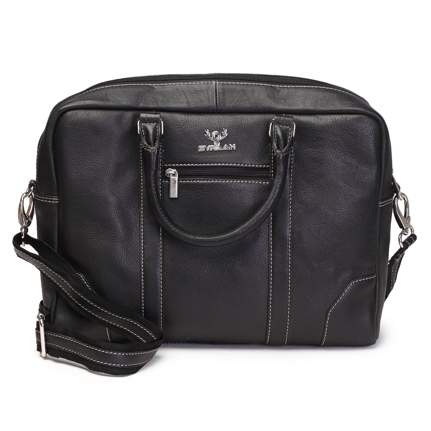 Syraah Premium Laptop Briefcase - Black color - Full Grain Leather