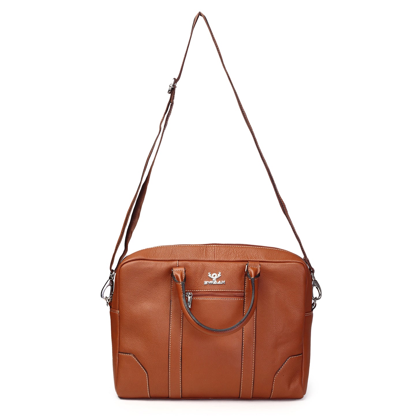 Syraah Premium Laptop Briefcase - Tan color - Full Grain Leather