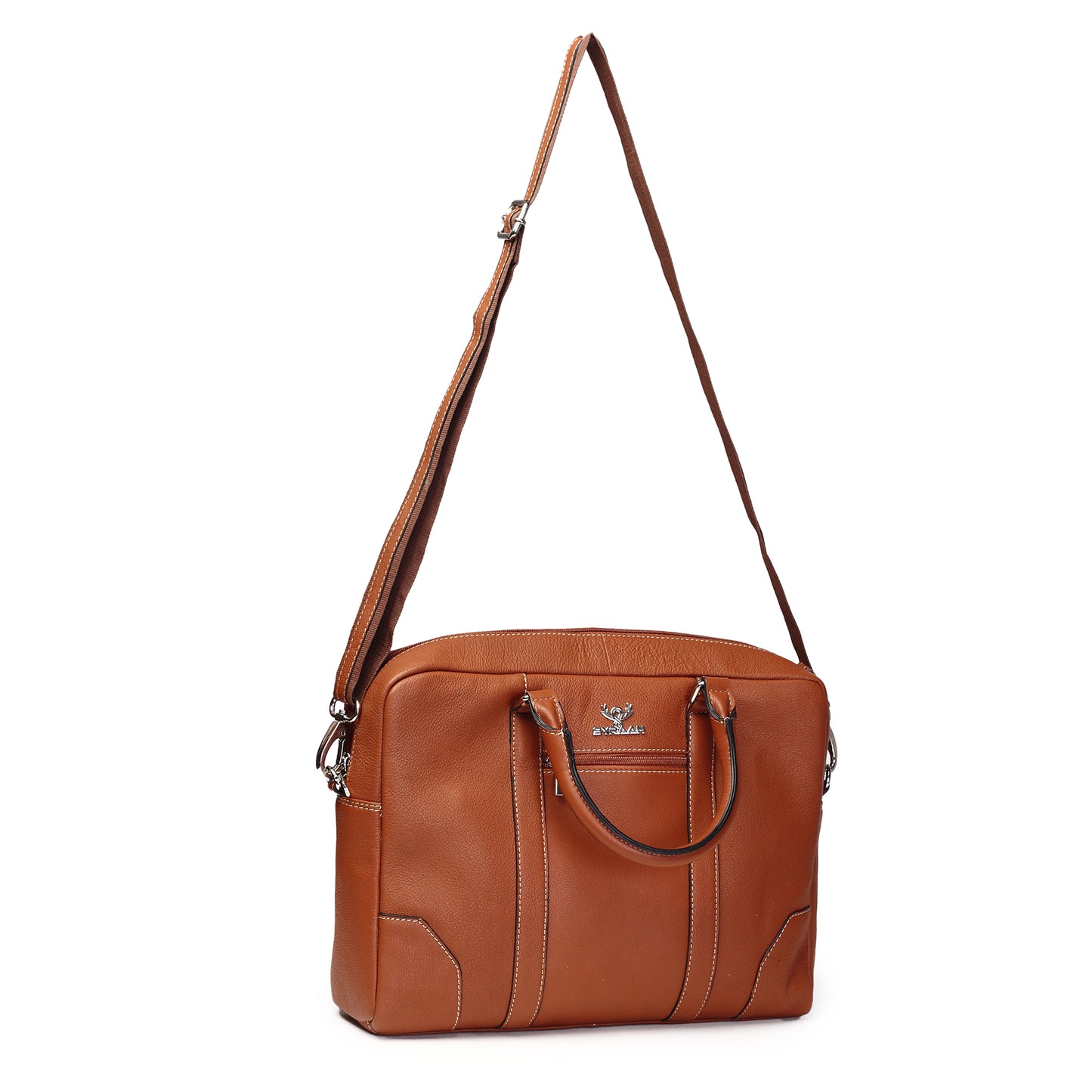 Syraah Premium Laptop Briefcase - Tan color - Full Grain Leather