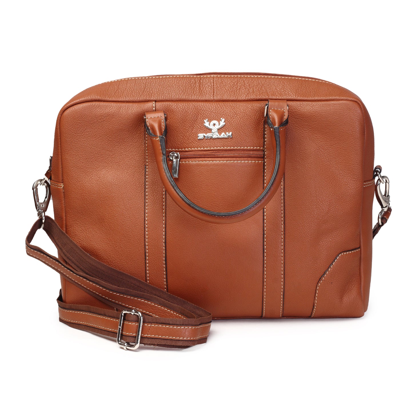 Syraah Premium Laptop Briefcase - Tan color - Full Grain Leather