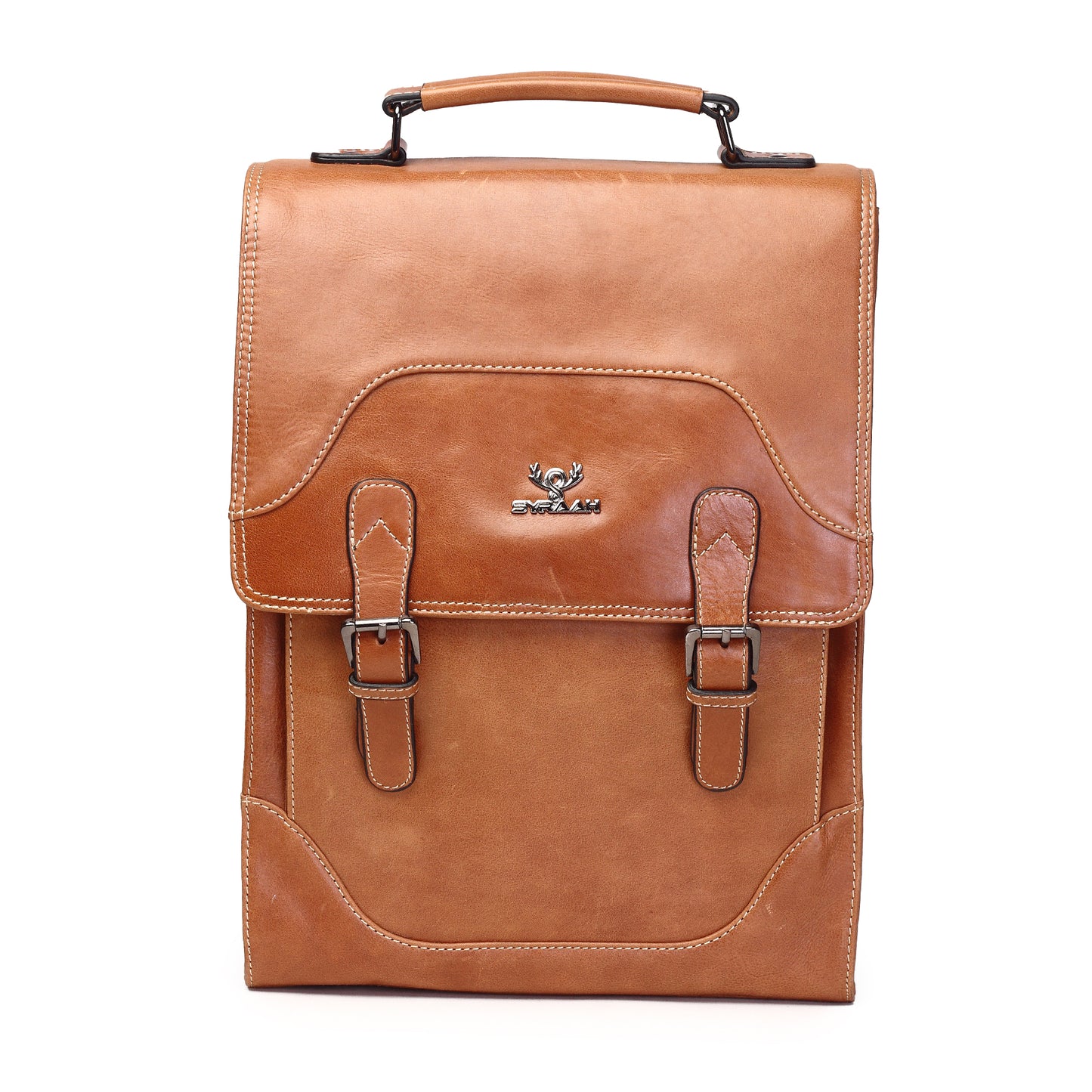 Syraah Premium Laptop Backpack - Tan Full-Grain Leather