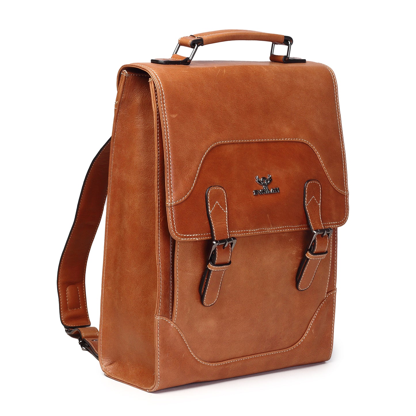 Syraah Premium Laptop Backpack - Tan Full-Grain Leather