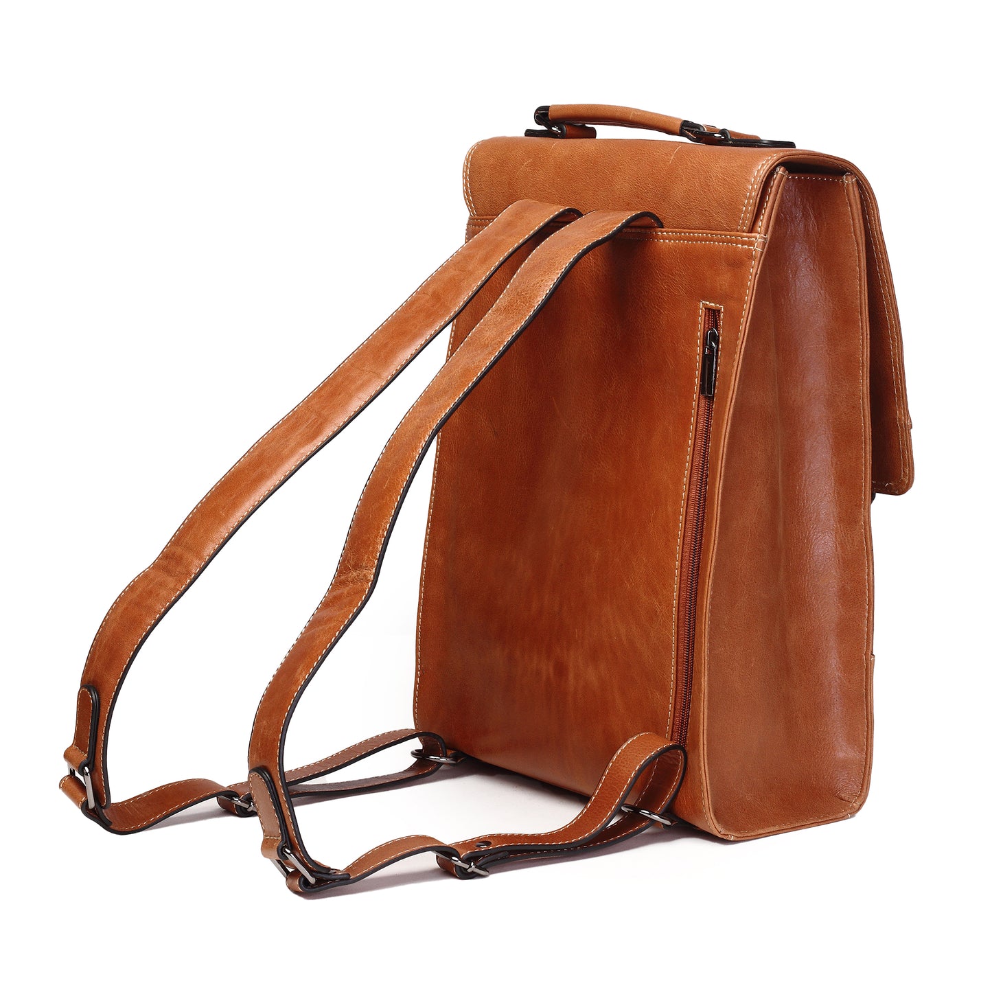 Syraah Premium Laptop Backpack - Tan Full-Grain Leather