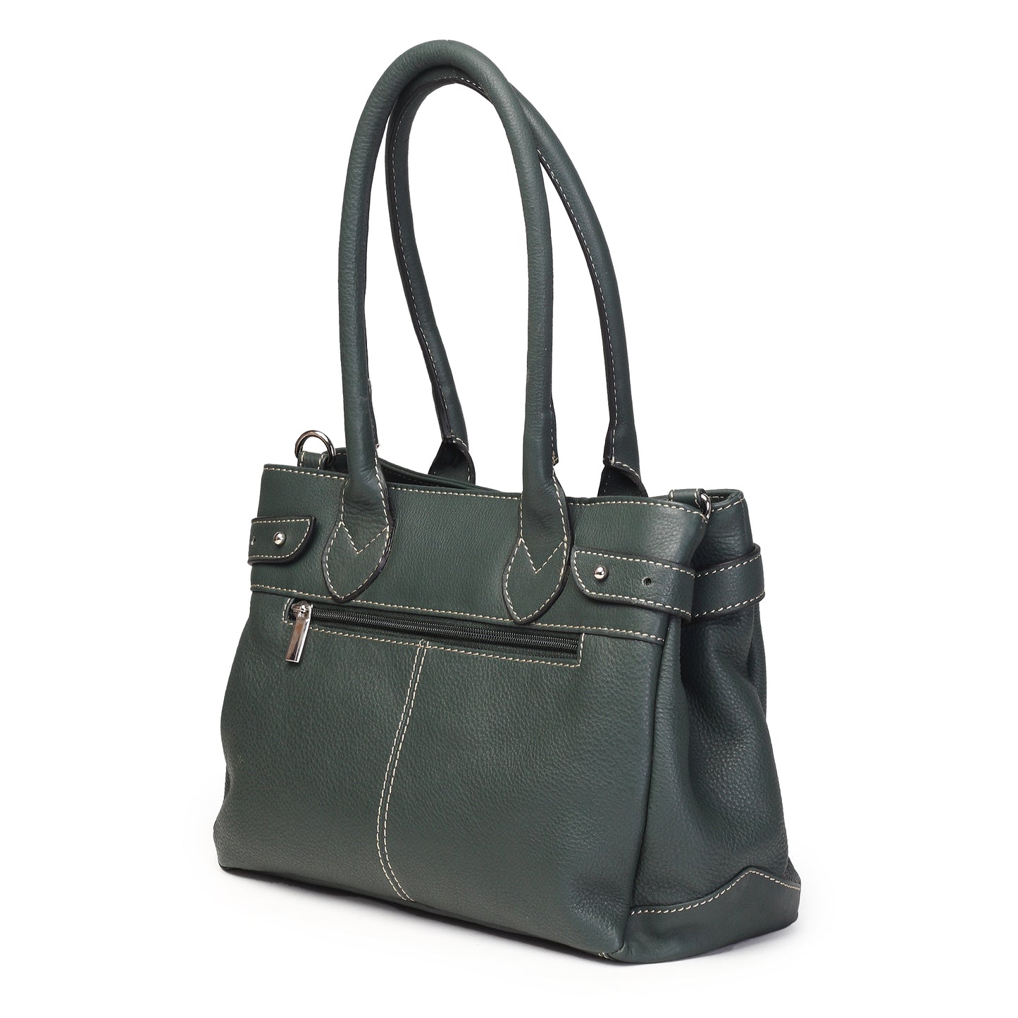 Syraah Elegant Handbag - Bottle Green - Full Grain Leather