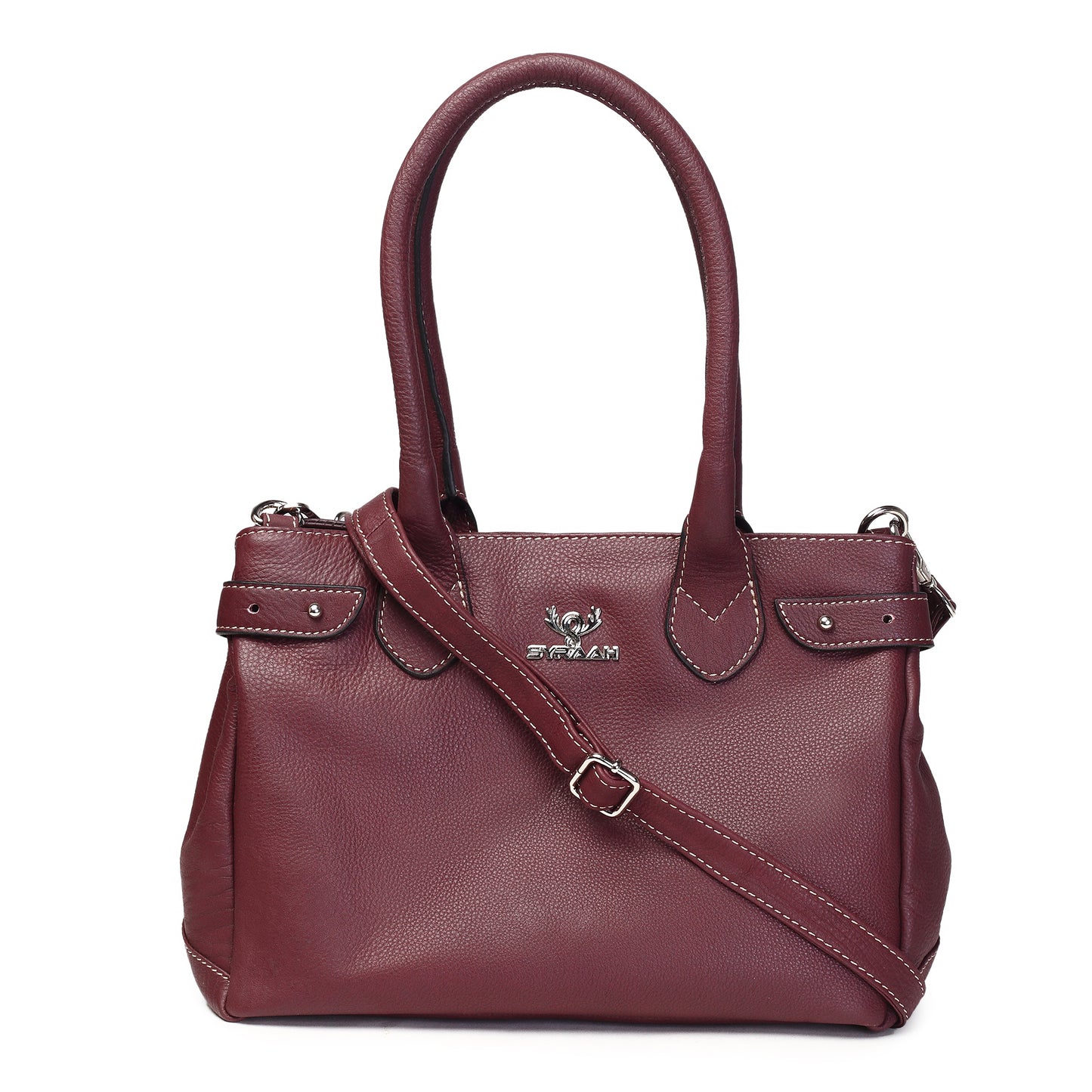 Syraah Elegant Handbag - Maroon - Full Grain Leather