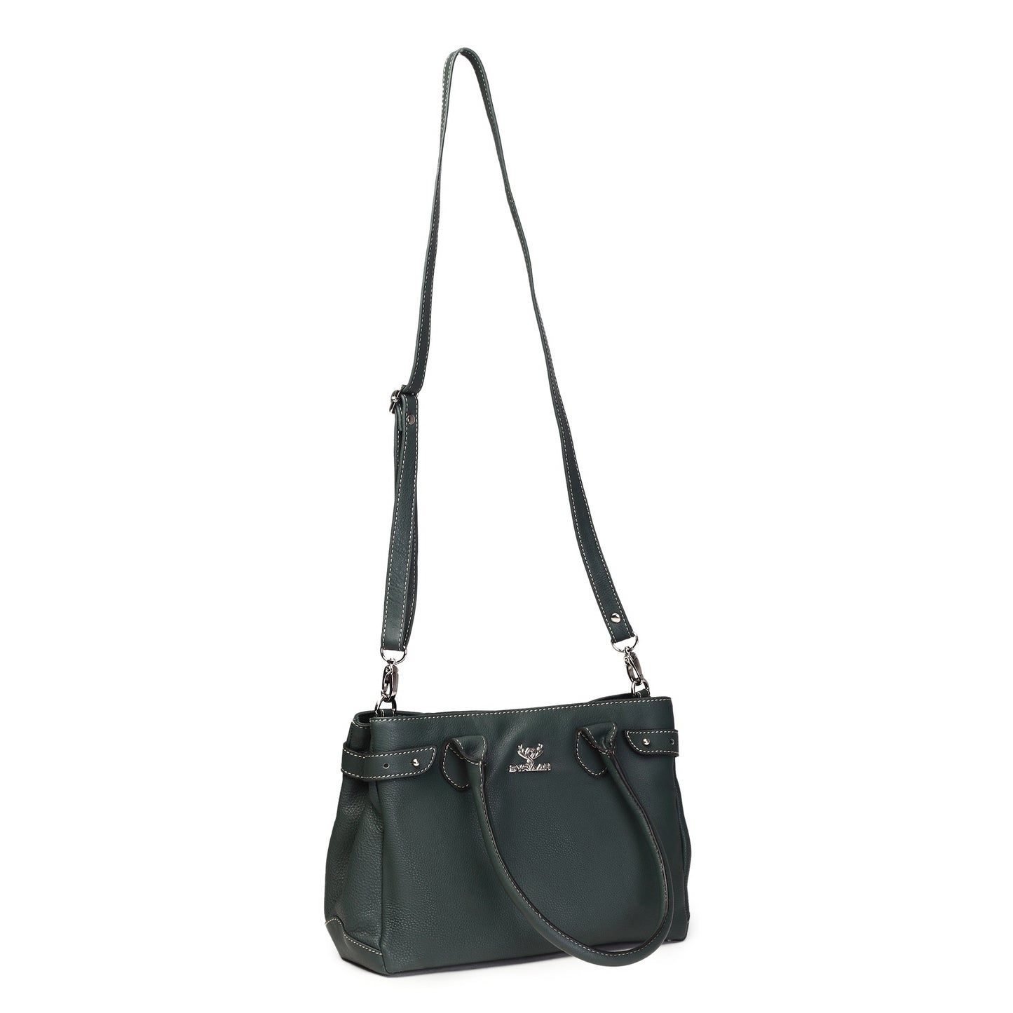 Syraah Elegant Handbag - Bottle Green - Full Grain Leather