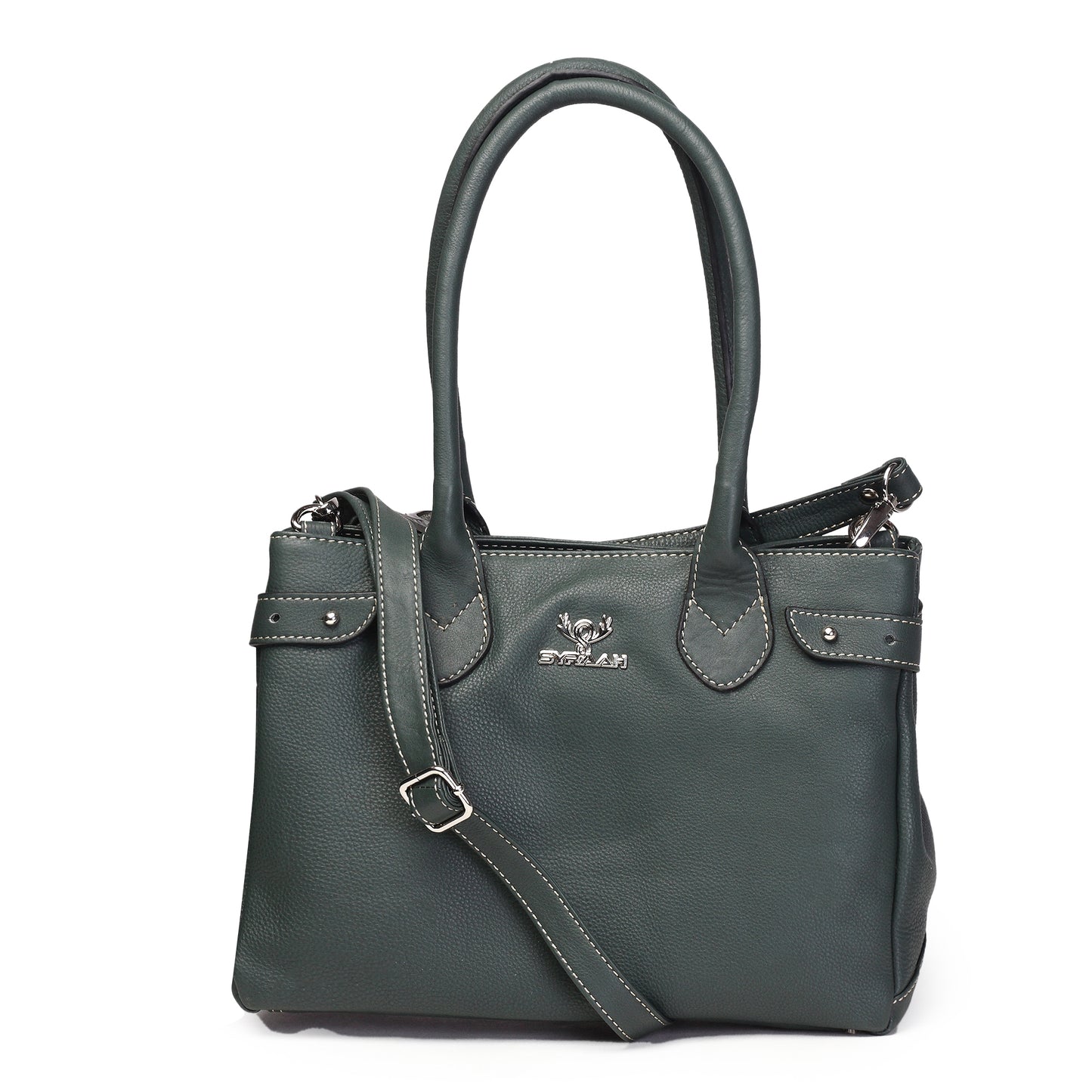 Syraah Elegant Handbag - Bottle Green - Full Grain Leather