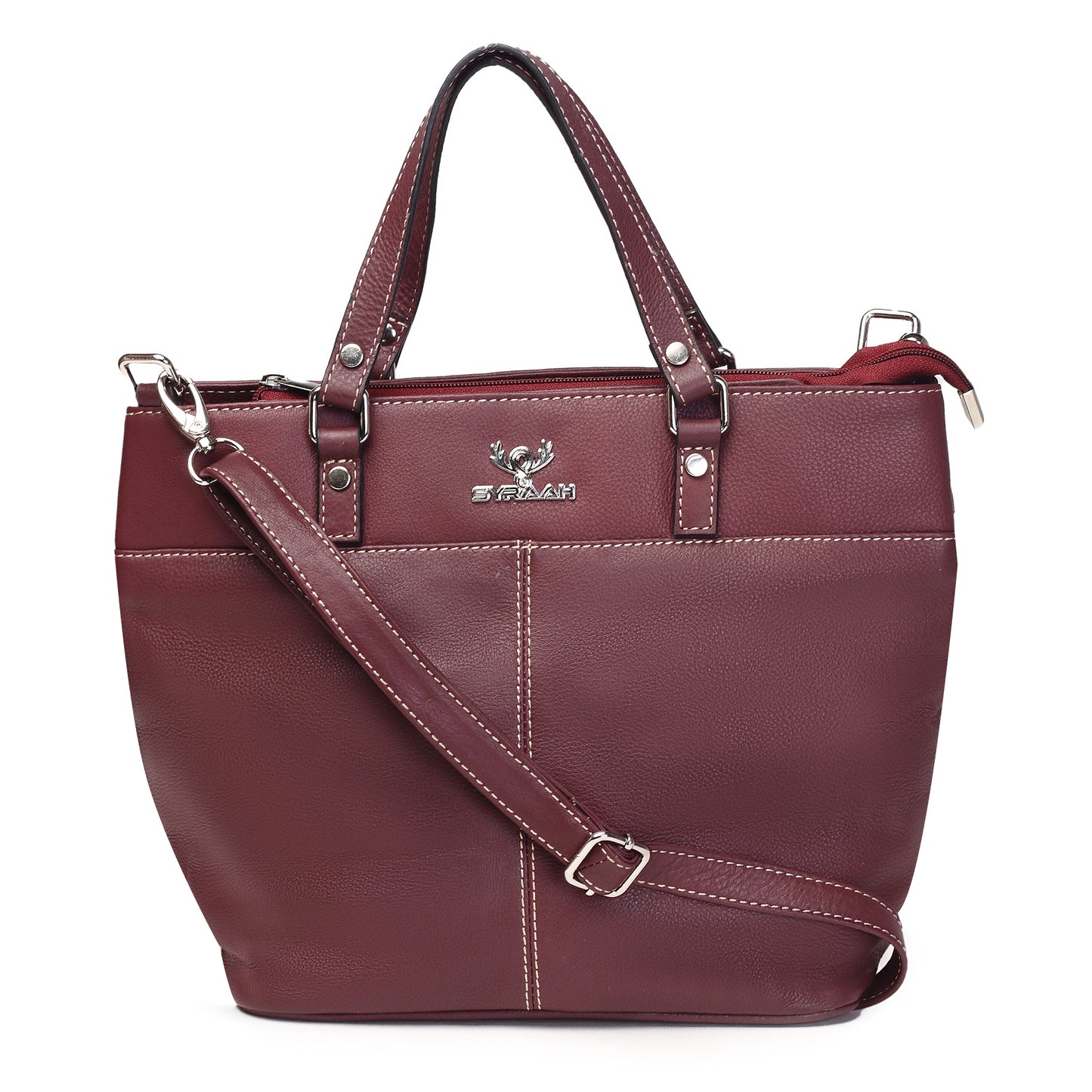 Syraah Classic Maroon Tote Bag - Full Grain Leather