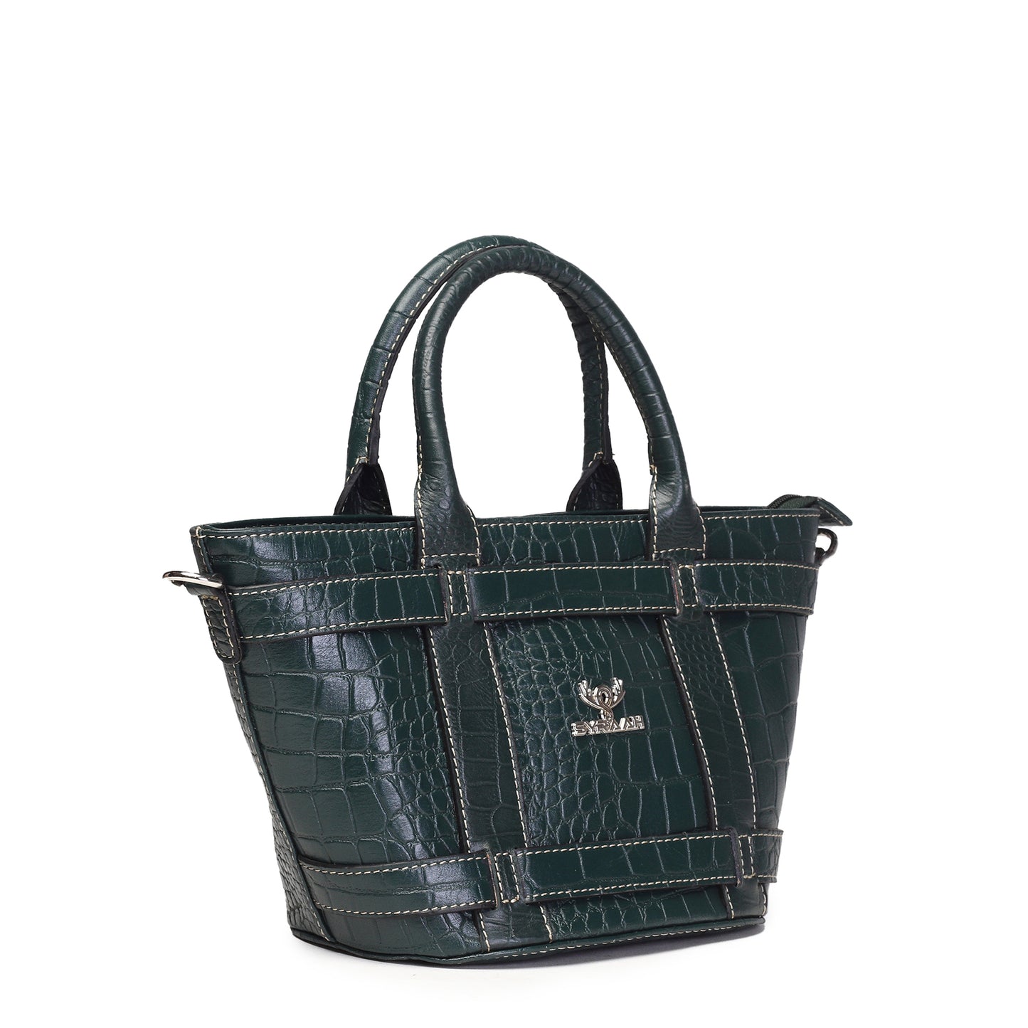 Syraah Green Croco-Print Premium Full-Grain Leather Tote Bag