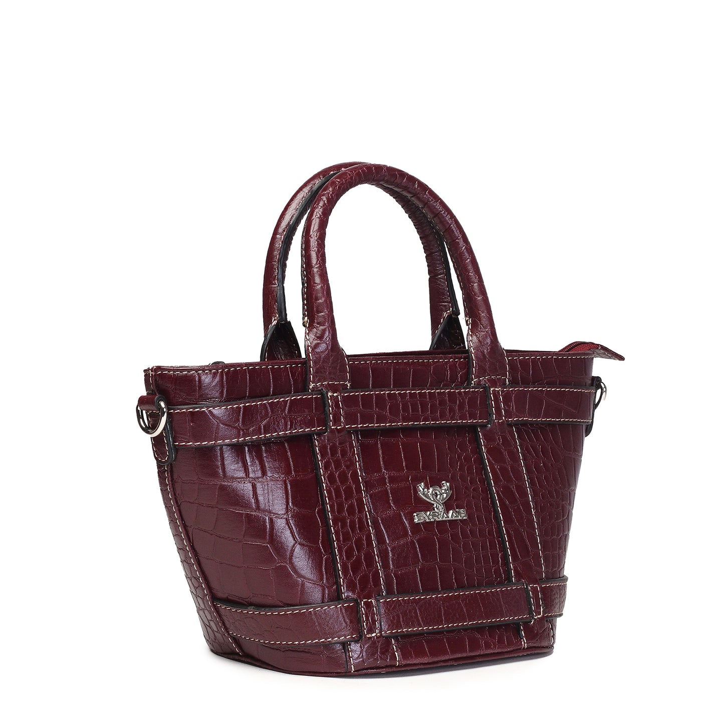 Syraah Maroon Croco-Print Premium Full-Grain Leather Tote Bag