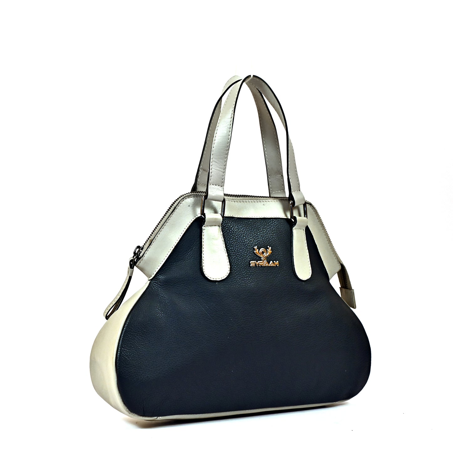 Syraah Dual Elegance - Ash & Navy Blue Leather Handbag