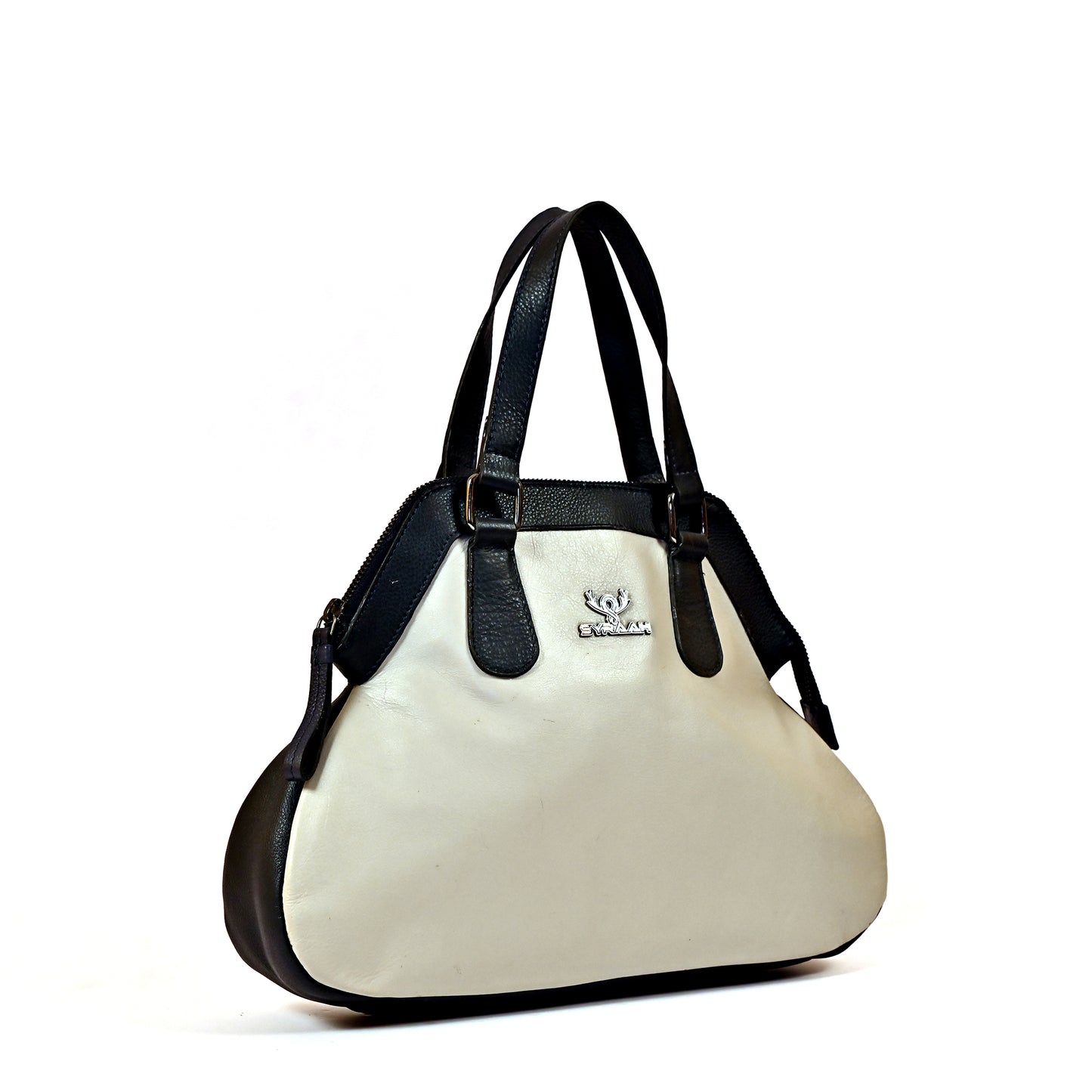 Syraah Dual Elegance - White Leather Handbag