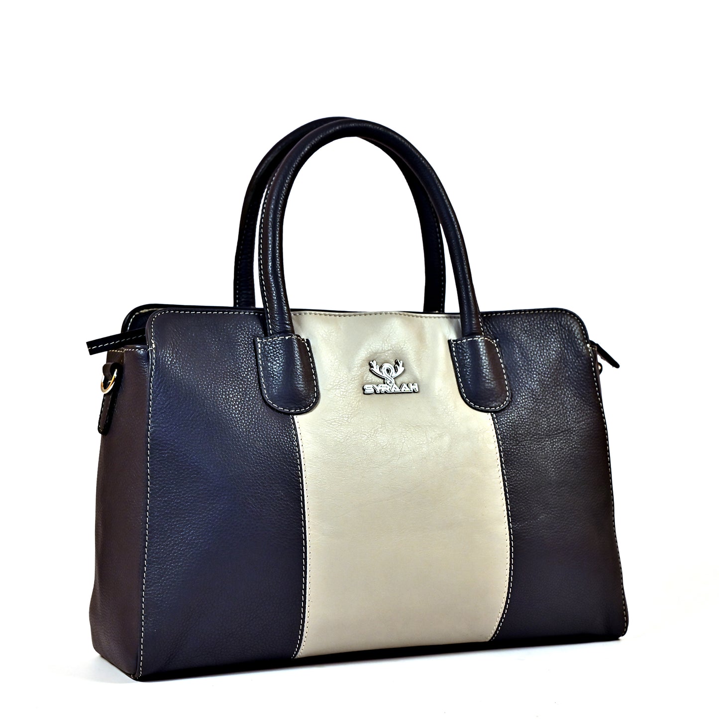 Syraah Pastel Elegance - White & Black Premium Leather Handbag