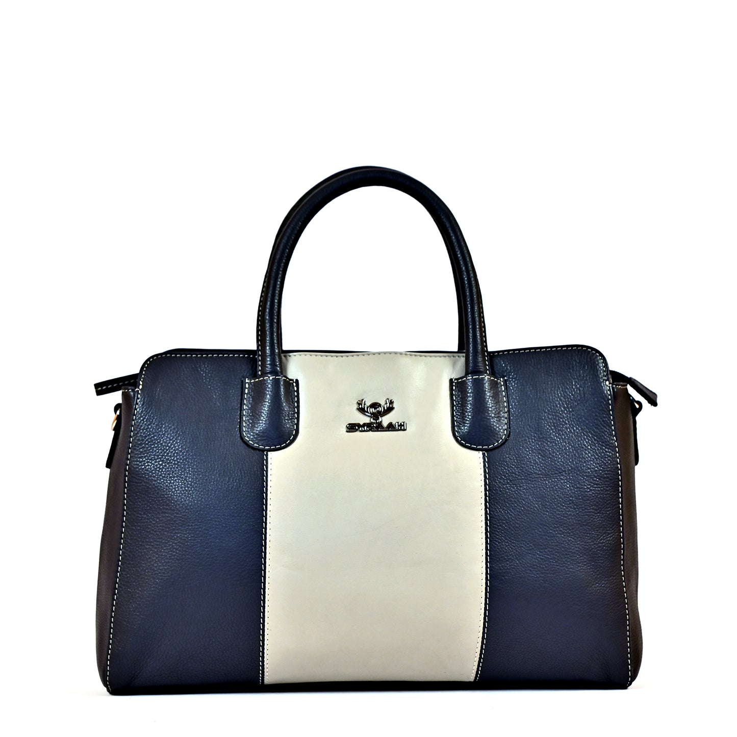 Syraah Pastel Elegance - White & Black Premium Leather Handbag