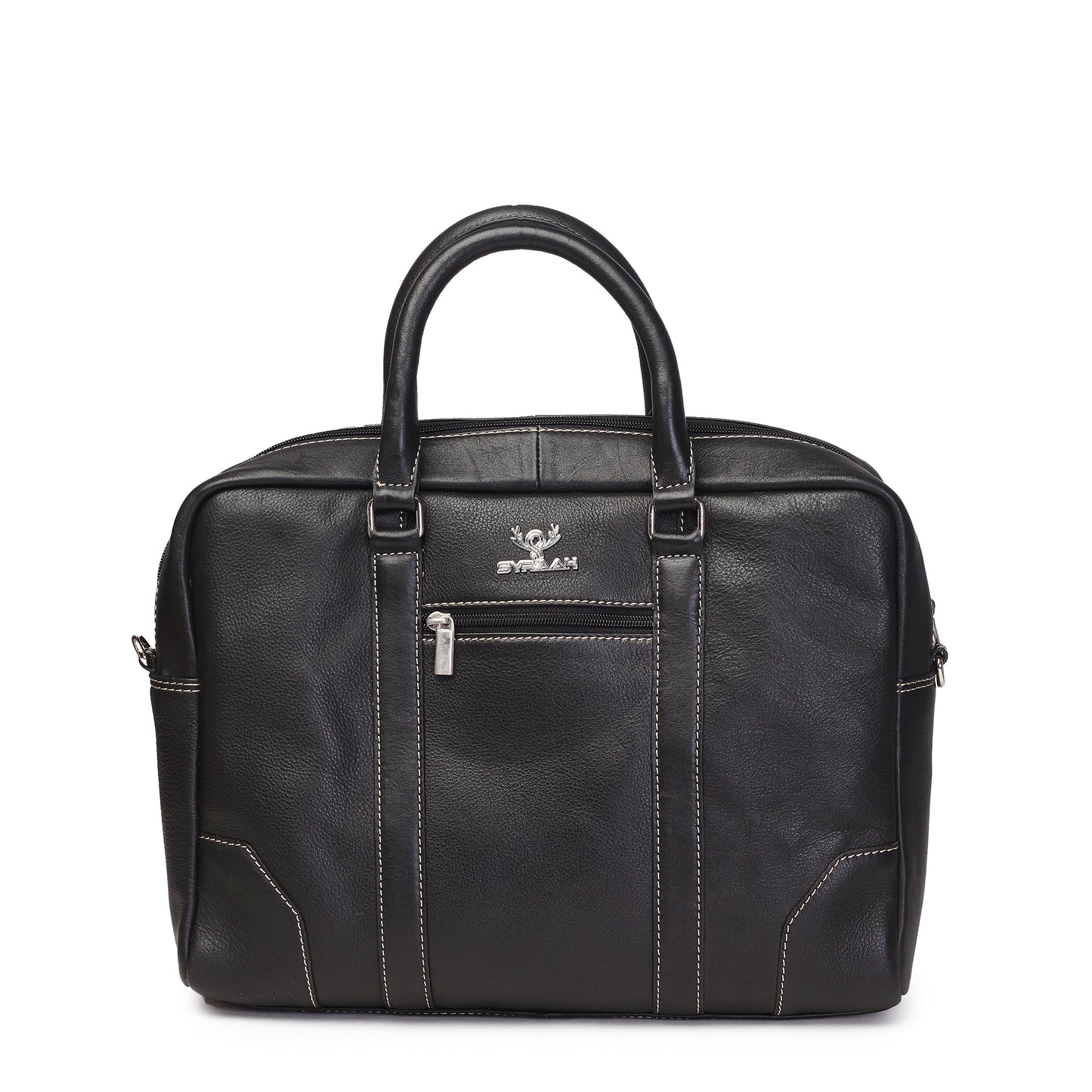 Syraah Premium Laptop Briefcase - Black color - Full Grain Leather