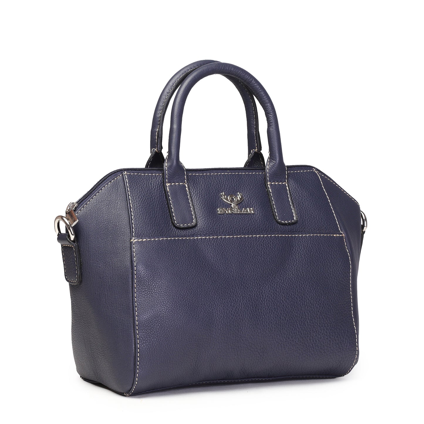 Syraah Navy Blue Full-Grain Leather Mini Satchel Bag