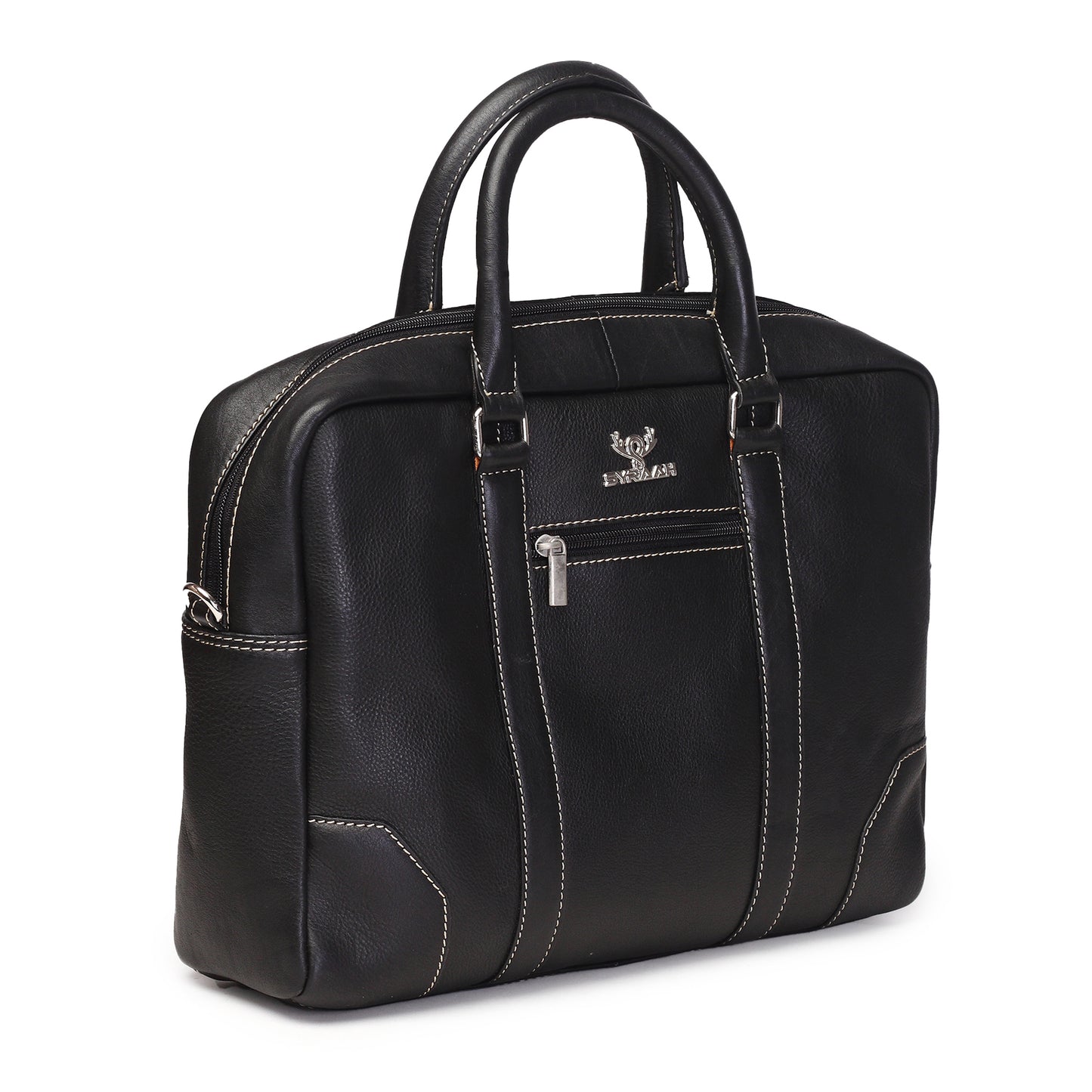 Syraah Premium Laptop Briefcase - Black color - Full Grain Leather