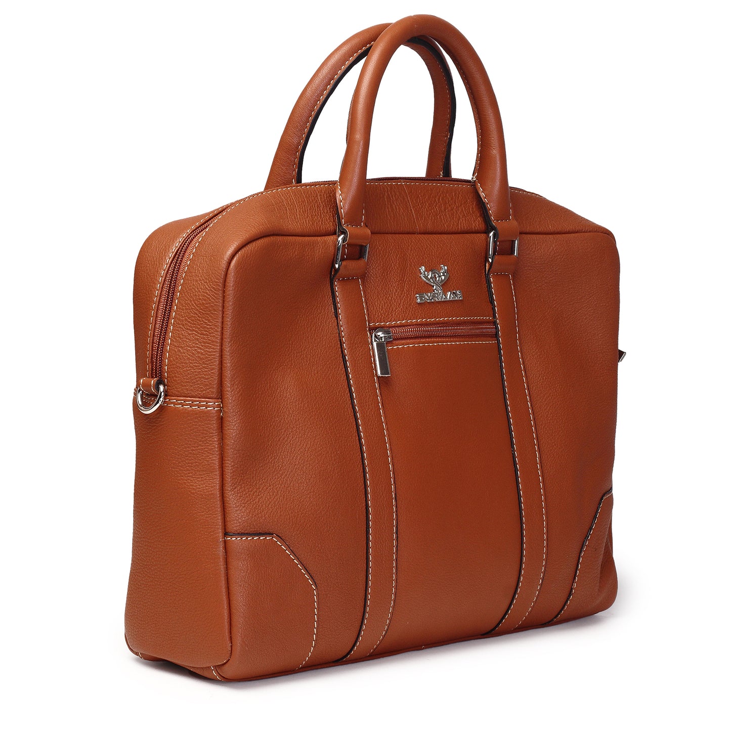 Syraah Premium Laptop Briefcase - Tan color - Full Grain Leather