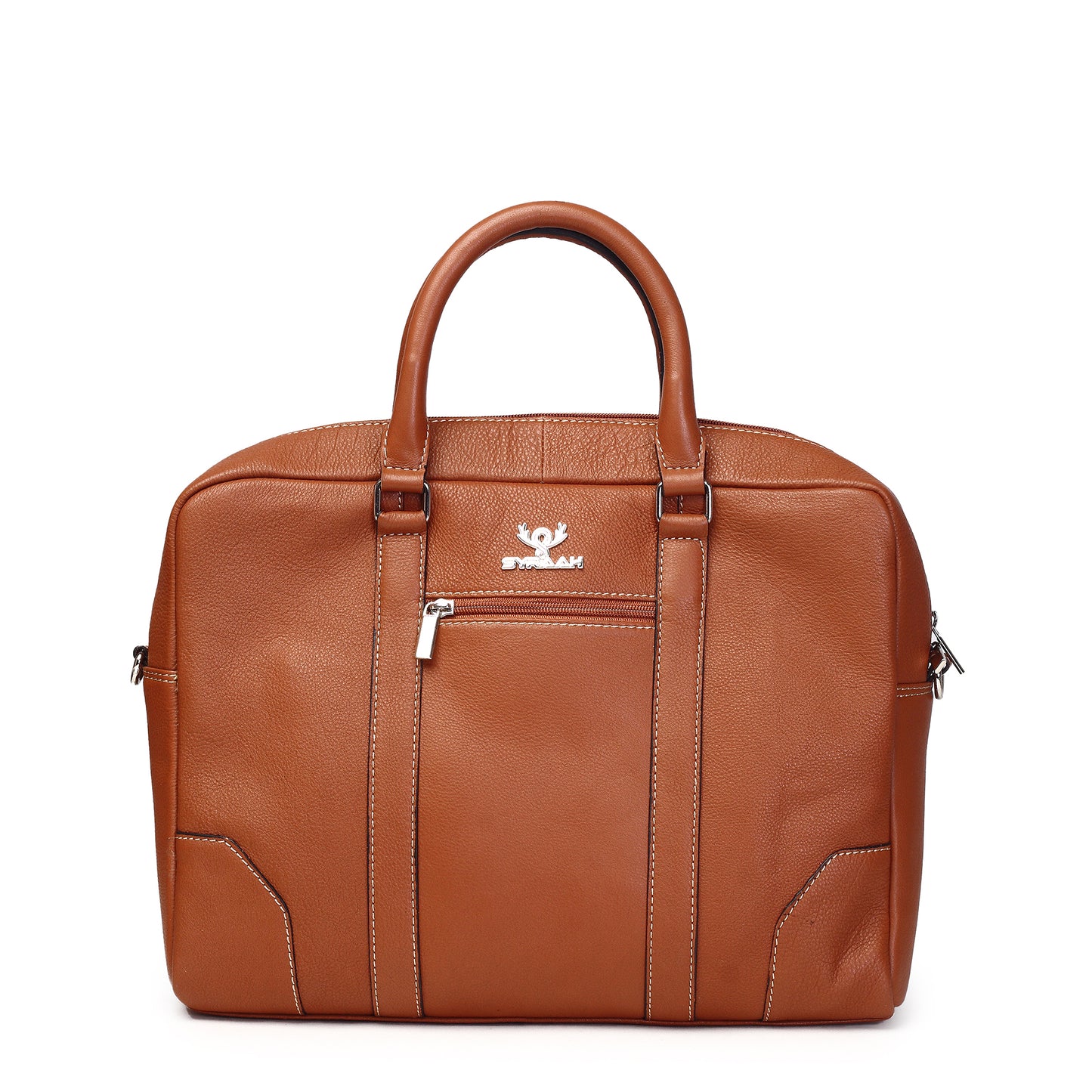 Syraah Premium Laptop Briefcase - Tan color - Full Grain Leather