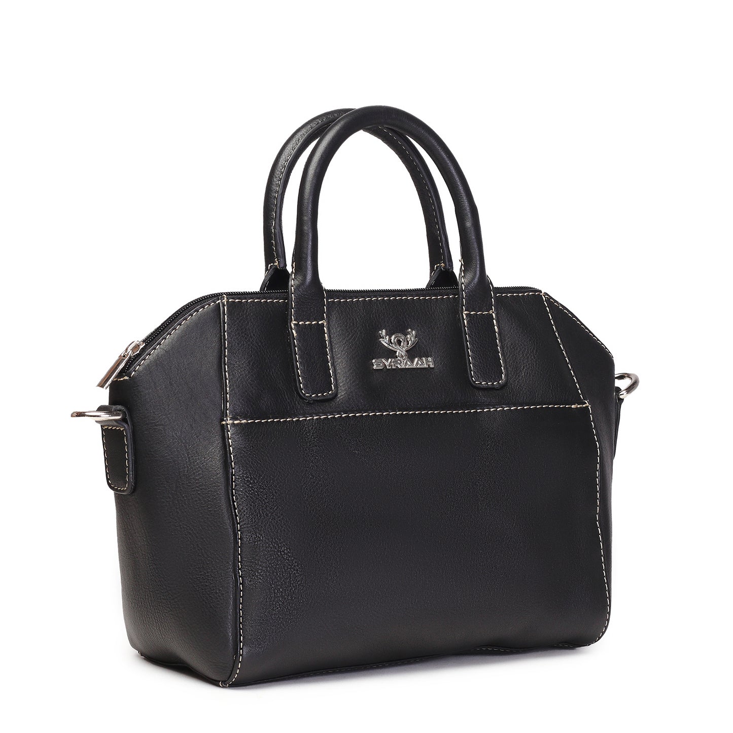 Syraah Black Full-Grain Leather Mini Satchel Bag