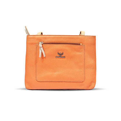 Syraah Vibrant Classic - Premium Leather Tote Bag in Orange