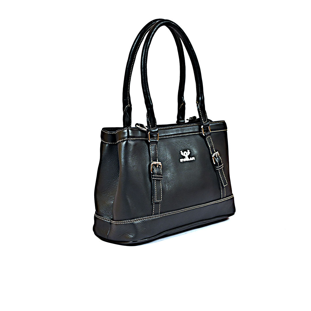 Syraah Black Premium Leather Tote Bag