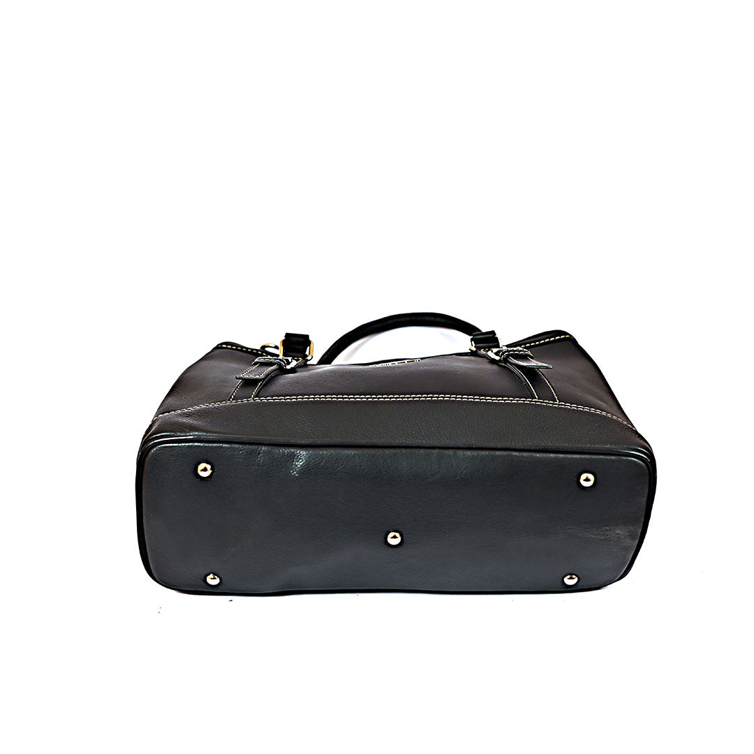 Syraah Black Premium Leather Tote Bag