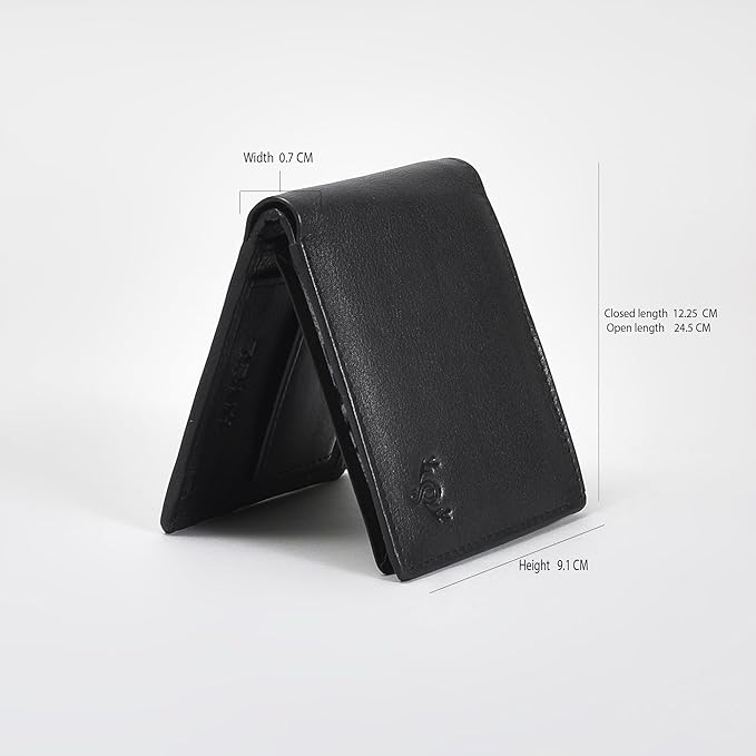 Executive Black Genuine Leather Wallet for Men – Ultra-Slim Bifold with ID Window, Coin Pocket & Zipper Compartment