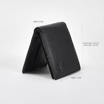 Executive Black Genuine Leather Wallet for Men – Ultra-Slim Bifold with ID Window, Coin Pocket & Zipper Compartment