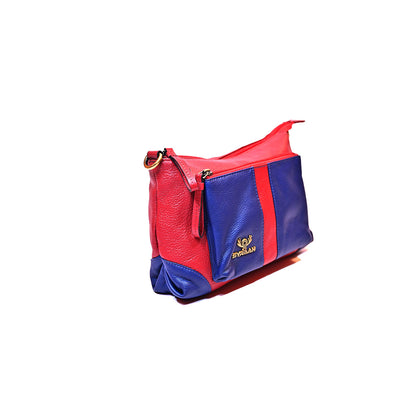 Syraah Dual-Tone Sling Bag - Navy Blue & Red Premium Leather Bag