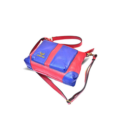 Syraah Dual-Tone Sling Bag - Navy Blue & Red Premium Leather Bag