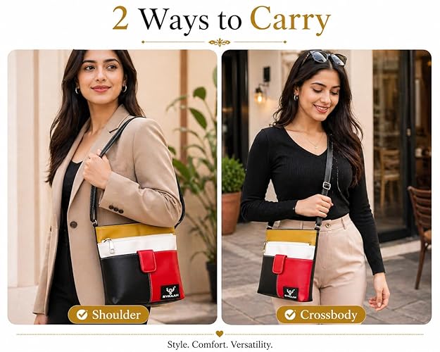 Chic Black Red Women’s Crossbody Sling Bag – Lightweight PU Leather Side Purse for Everyday Style